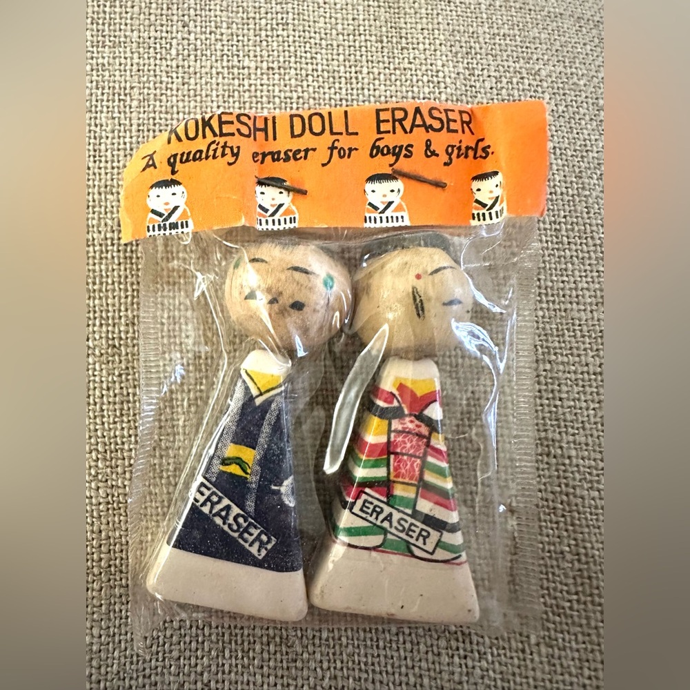 NWT Pagoda Kokeshi Wood Doll Figure Eraser Set Vintage MCM 1950s Japan RARE HTF